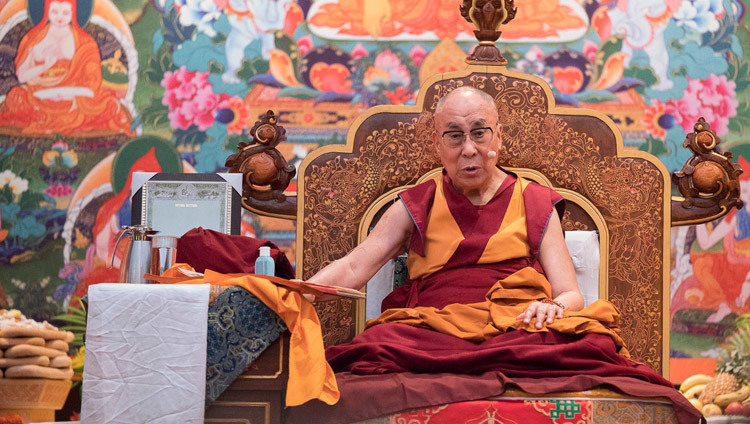 His Holiness the Dalai Lama speaking on the second day of his three day teaching for Russian Buddhists in Delhi, India on December 26, 2016. Photo/Tenzin Choejor/OHHDL
