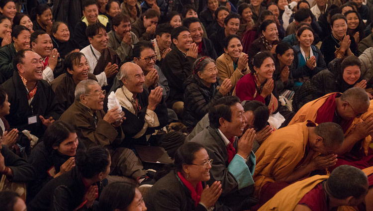 Members of the audience listening to His Holiness the Dalai Lama speaking at Norbulingka Institue in Sidhpur, HP, India on March 9, 2017. Photo by Tenzin Choejor/OHHDL