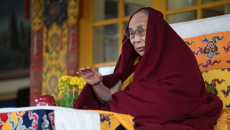 His Holiness the Dalai Lama during his teachings at the Tsuglagkhang courtyard in Dharamsala, HP, India, on March 12, 2017. Photo by Tenzin Choejor/OHHDL