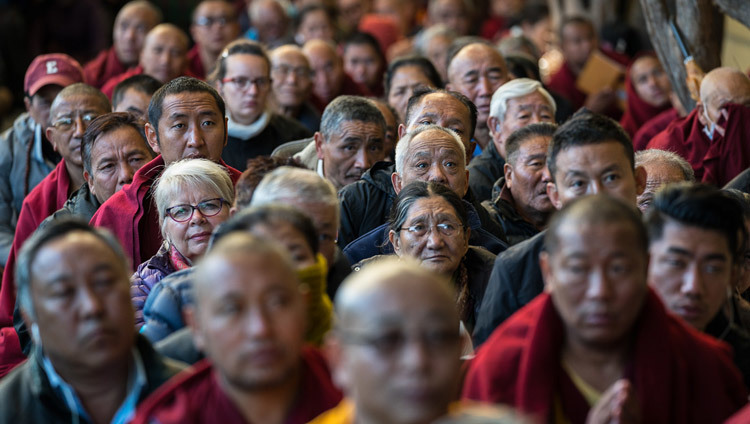Members of the audience listening to His Holiness the Dalai Lama's teachings at the Main Tibetan Temple in Dharamsala, HP, India on March 14, 2017. Photo by Tenzin Choejor/OHHDL
