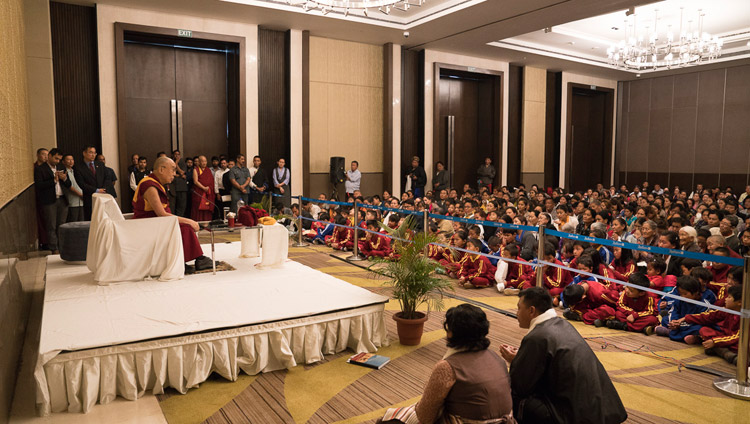 His Holiness the Dalai Lama meeting with members of the Tibetan community from Northeast India in Guwahati, Assam, India on April 2, 2017. Photo by Tenzin Choejor/OHHDL