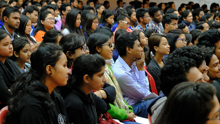 Some of the more than 1100 students and faculty attending His Holiness the Dalai Lama's talk at Dibrugarh University in Dibrugarh, Assam, India on April 3, 2017. Photo by Ven Lobsang Kunga/OHHDL