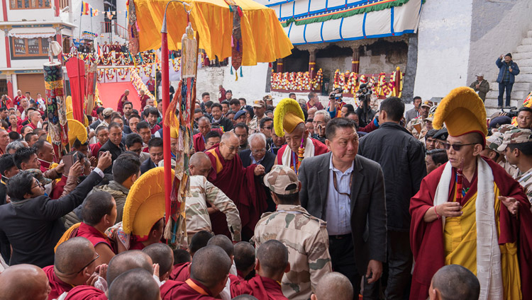His Holiness the Dalai Lama arriving at Tawang Monastery in Tawang, Arunachal Pradesh, India on April 7, 2017. Photo by Tenzin Choejor/OHHDL