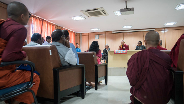 His Holiness the Dalai lama speaking to students and faculty at Nava Nalanda Mahavihara in Rajgir, Bihar, India on March 18, 2017. Photo by Tenzin Choejor/OHHDL