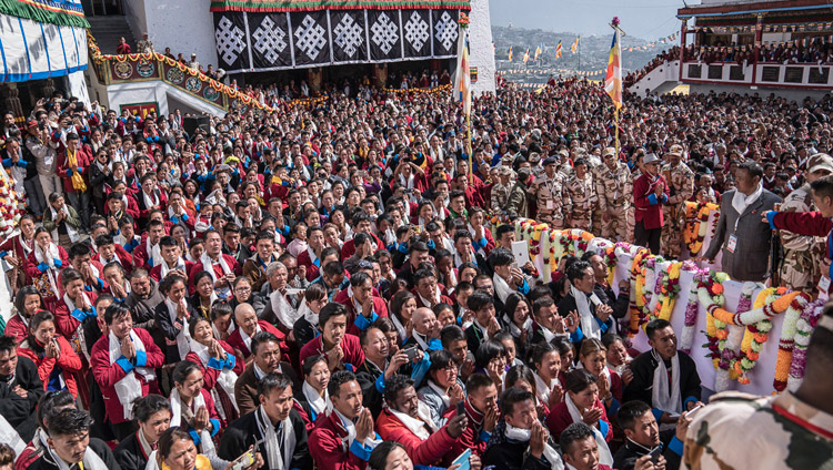 The courtyard of Tawang Monastery packed with people from Mon and Bhutan listening to His Holiness the Dalai Lama in Tawang, Arunachal Pradesh, India on April 11, 2017. Photo by Tenzin Choejor/OHHDL